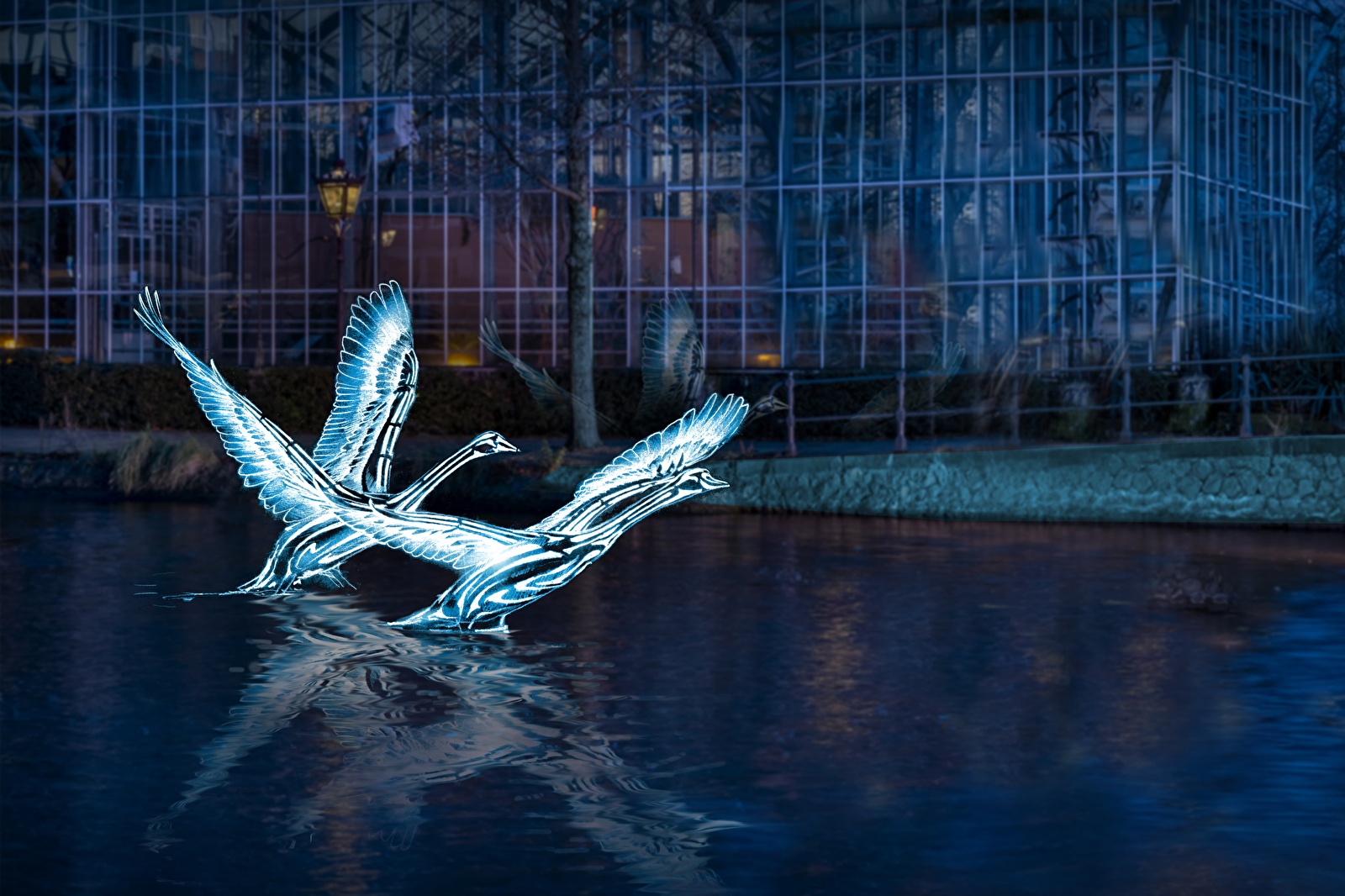 Swans by Jon Voss - Amsterdam Light Festival Artist impression